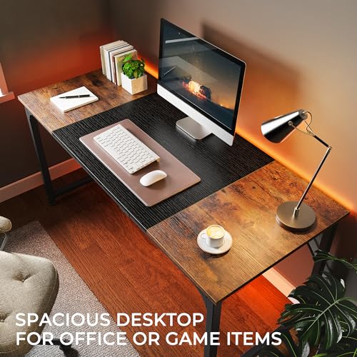 Huuger Rustic Brown & Black 63-Inch Office Gaming Desk with Storage - Modern Home Workstation