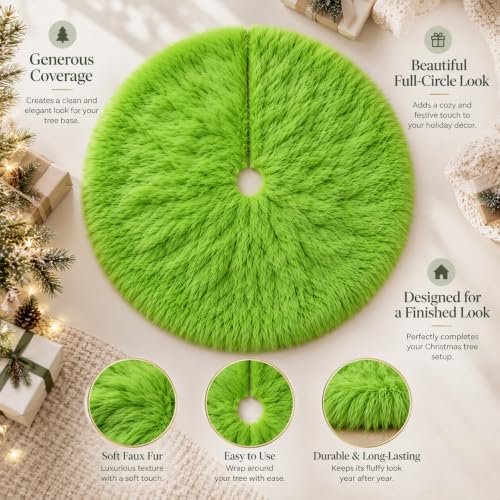 AISENO 60 Inch Green Faux Fur Christmas Tree Skirt Plush Holiday Decoration