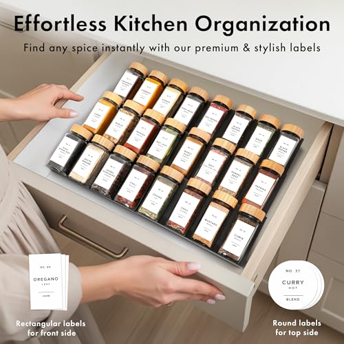Glass Spice Jars with Bamboo Lids and White Labels - 24 Pack