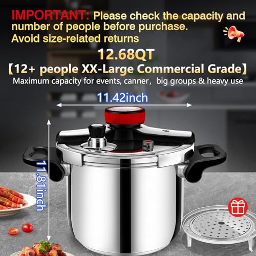 Hestroney 12.7 Quart Commercial Stainless Steel Pressure Canner Pot - Large Capacity