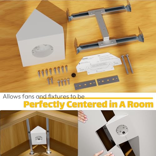 Dremica White Ceiling Fan and Light Fixture Mounting Box - Adjustable for Cathedral Ceilings 80°+