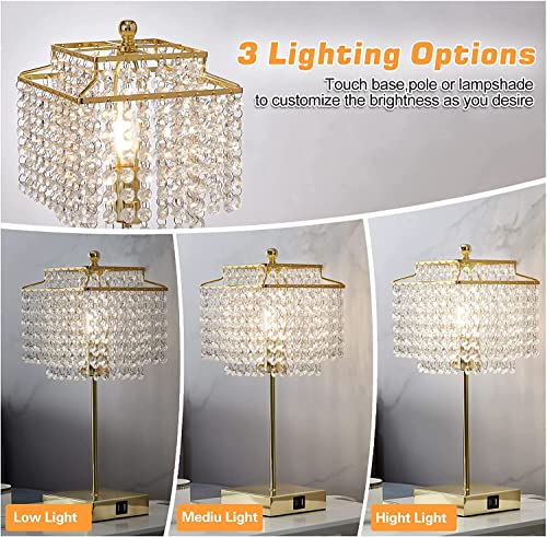 Crystal Touch Bedside Table Lamp with USB Charging - Gold Variation 01