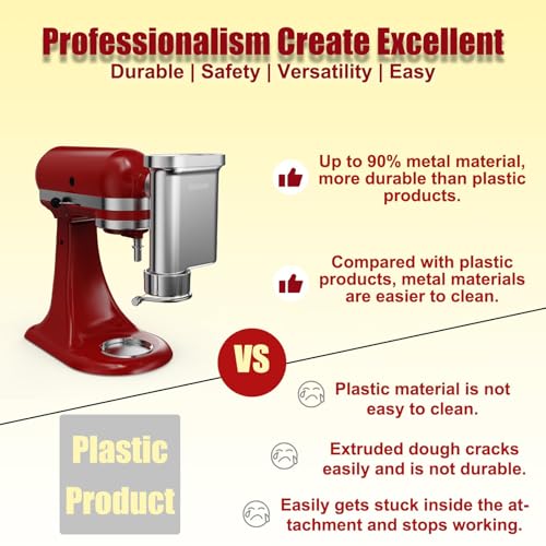 Eascandy Metal Gourmet Pasta Press Attachment for KitchenAid Stand Mixer – 5 Interchangeable Plates for Spaghetti, Fusilli, Bucatini, Macaroni – Durable, Easy to Clean Pasta Maker