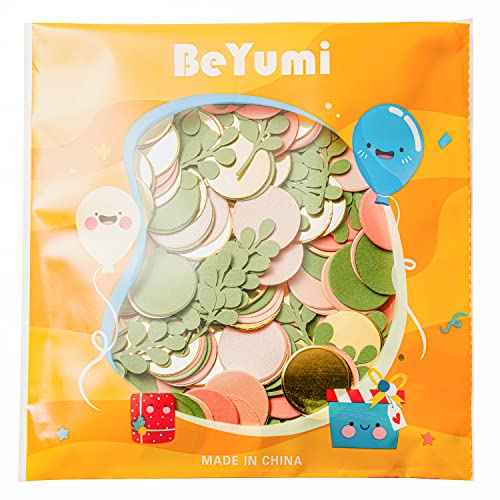 BeYumi 300Pcs Sage Olive Green Peach Blush Round Scatter Confetti Dots Greenery Eucalyptus Paper Confetti Table Decoration Bridal Wedding Confetti Baby Shower Birthday Summer Holiday Party Supplies