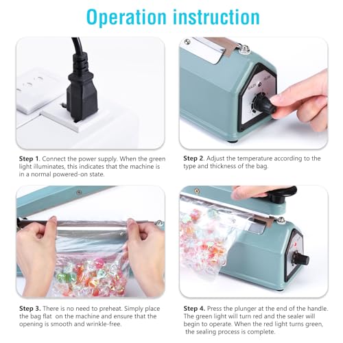 Blue 8 Inch Impulse Sealer for Plastic Bags - Manual Heat Sealing Machine