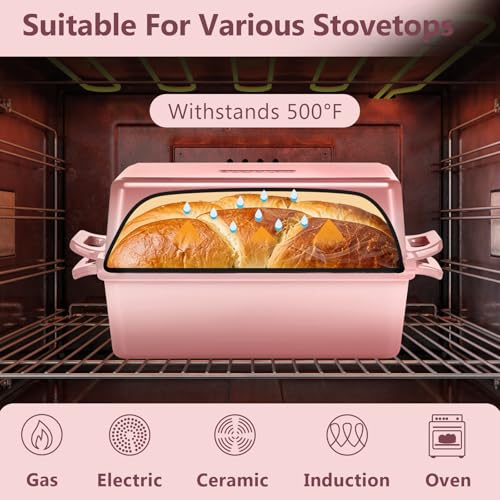 Wildone Pink Enameled Cast Iron Bread Loaf Pan Set with Lid 9x5 - Sourdough & Baking