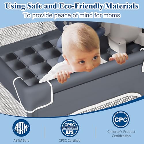 Jixrolyn 36x36 Inch Baby Playpen Dark Grey, Breathable Mesh Toddler Play Yard with Anti-Slip Base