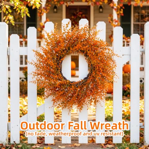 26-Inch Autumn Fall Wreath with Orange Eucalyptus for Front Door & Outdoor Decor