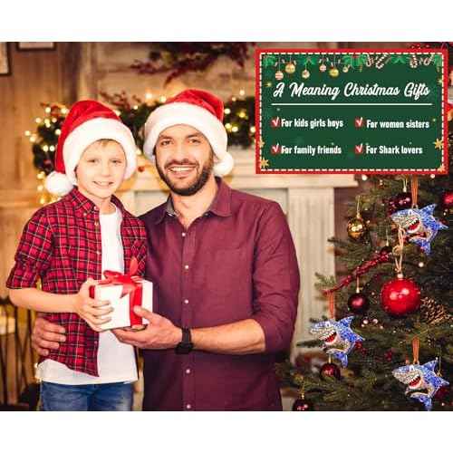 Shark Christmas Ornament Metal Shark Ornament for Christmas Tree Rhinestone Shark Christmas Ornament Hanging Shark Ornament for Home Christmas Party Gifts for Girls Woman Ocean Animal Lover