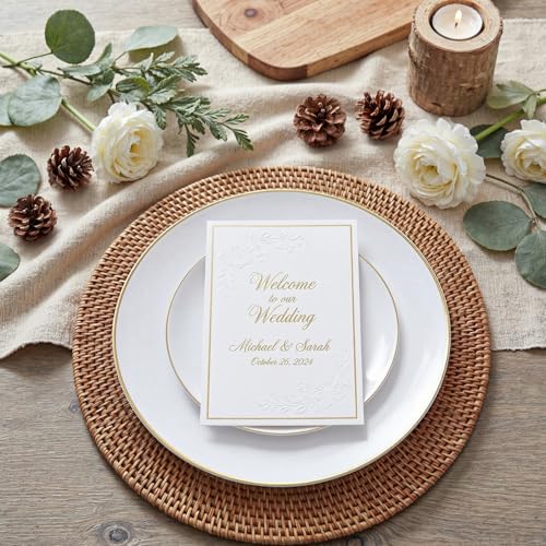 White & Gold Disposable Plastic Plates Set 200PCS - Party, Wedding, Halloween