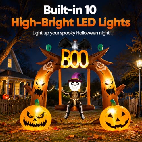 Giant 12FT Halloween Inflatable Boo Archway with LED Lights Outdoor Yard Decor - Windproof & Easy Setup