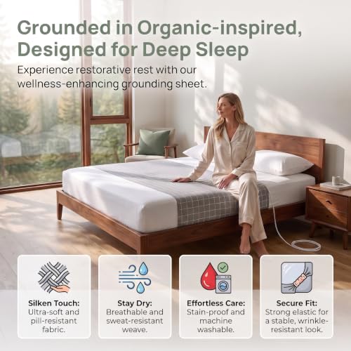 Grounding Sheet for Bed 105.4x23.1 Inch Gray - Organic Cotton Silver Fiber Fitted Sheet with Cord & Test Pen