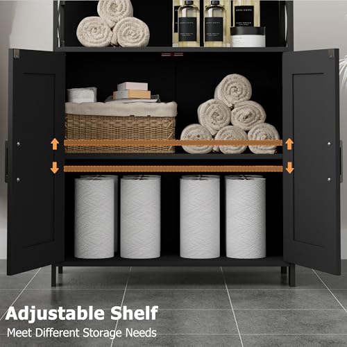 Homhedy Black Farmhouse Bathroom Storage Cabinet with Doors - 11.8"D x 23.6"W x 31.5"H