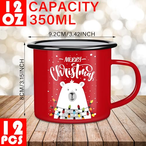 12 Pack Christmas Enamel Coffee Mugs Set - Holiday Holiday Gift