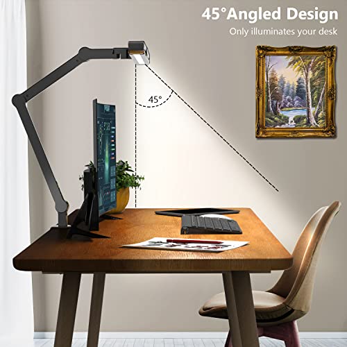 Black Led Desk Lamp with Clamp - Auto Dimming Architect Office Light, 24W Ultra Bright with Atmosphere Lighting