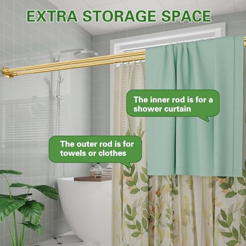 Adjustable Double Shower Curtain Rod 28-76 Inches Gold Wall Mount