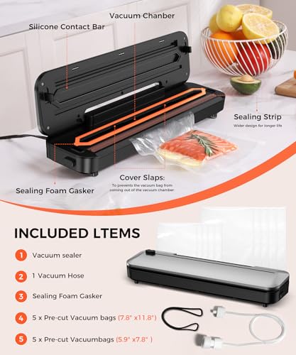 Vacuum Sealer Machine 75KPa, 6-in-1 Dry/Moist Modes, Digital Timer