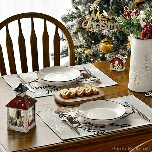 Artoid Mode Winter Snowman & Snowflake Placemats Set of 8, 12x18 Inch Christmas Table Decor