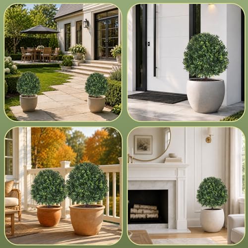 26.5" Artificial Boxwood Topiary Balls Set of 2, UV Resistant Porch