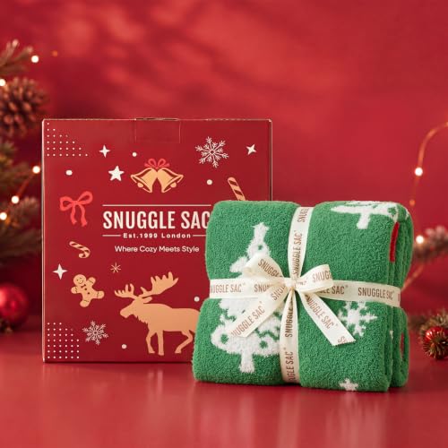 Snuggle Sac Christmas Throw Blanket 50x60in Green Tree - Ultra Soft Reversible Cozy Blanket