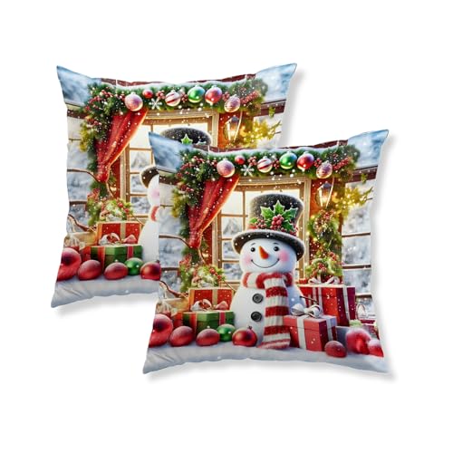 HOMETITUTE Set of 2 Christmas Rustic Snowman Pillow Covers 18x18 Inch