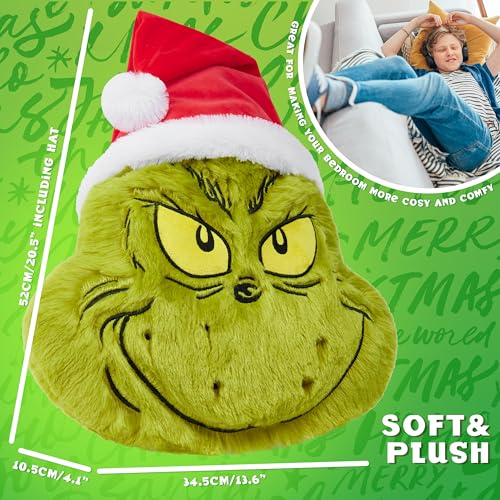 Grinch 3D Plush Pillow Cushion for Christmas Decor, 21x14 Inches
