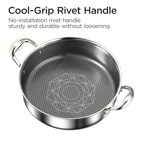 COOKER KING 5 Qt Stainless Steel Hybrid Sauté Pan with Lid, Nonstick Braiser & Chicken Fryer