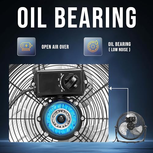 12-Inch High-Velocity Metal Floor Fan - 3-Speed, Tilting, Industrial & Home Use