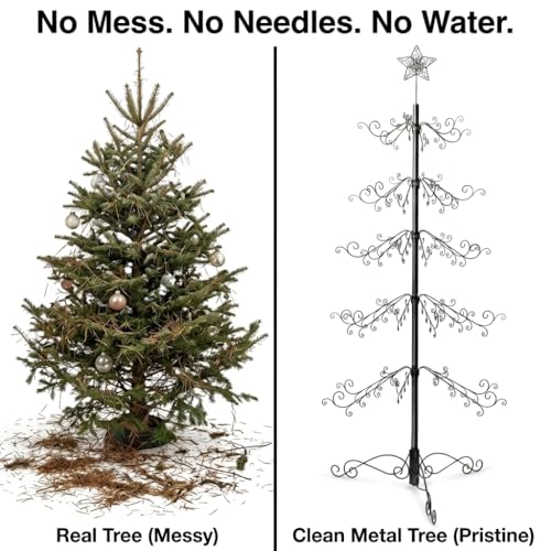 Black Ornament Display Tree Stand 6.5 Ft for Christmas Decorations with 174 Hooks
