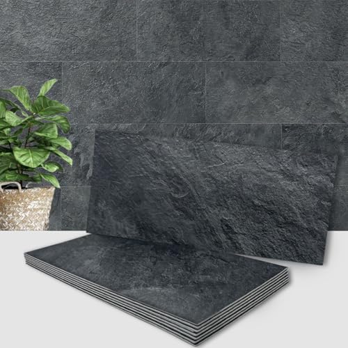 AULIGET 6x12 Black Slate Peel and Stick Backsplash Wall Tiles - Pack of 20