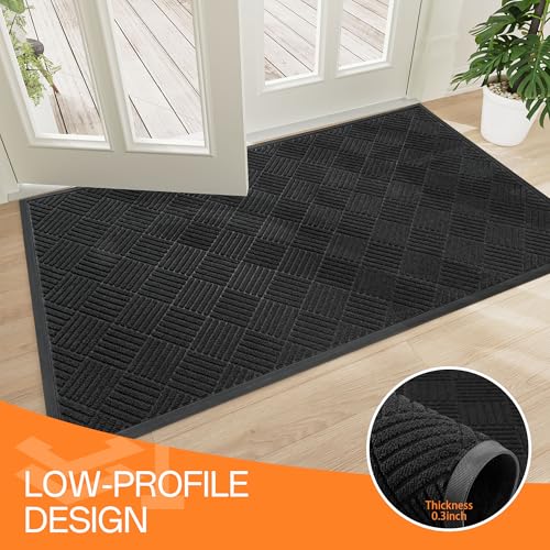 HOMEK Black Diamond Indoor Outdoor Door Mat 3' x 4' Entryway Rug Heavy-Duty