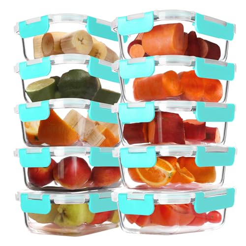 Glass Meal Prep Containers 10 Pack - Airtight BPA-Free Food Storage, 22 oz