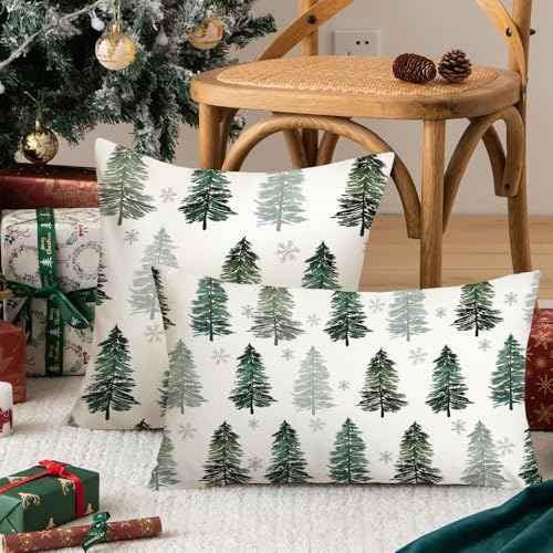 AACORS Christmas Pillow Cover 18X18 Inch Christmas Tree Snowflake Decoration Holiday Farmhouse Winter Pillow Case Decor for Home Sofa Couch (Green) AA223-18