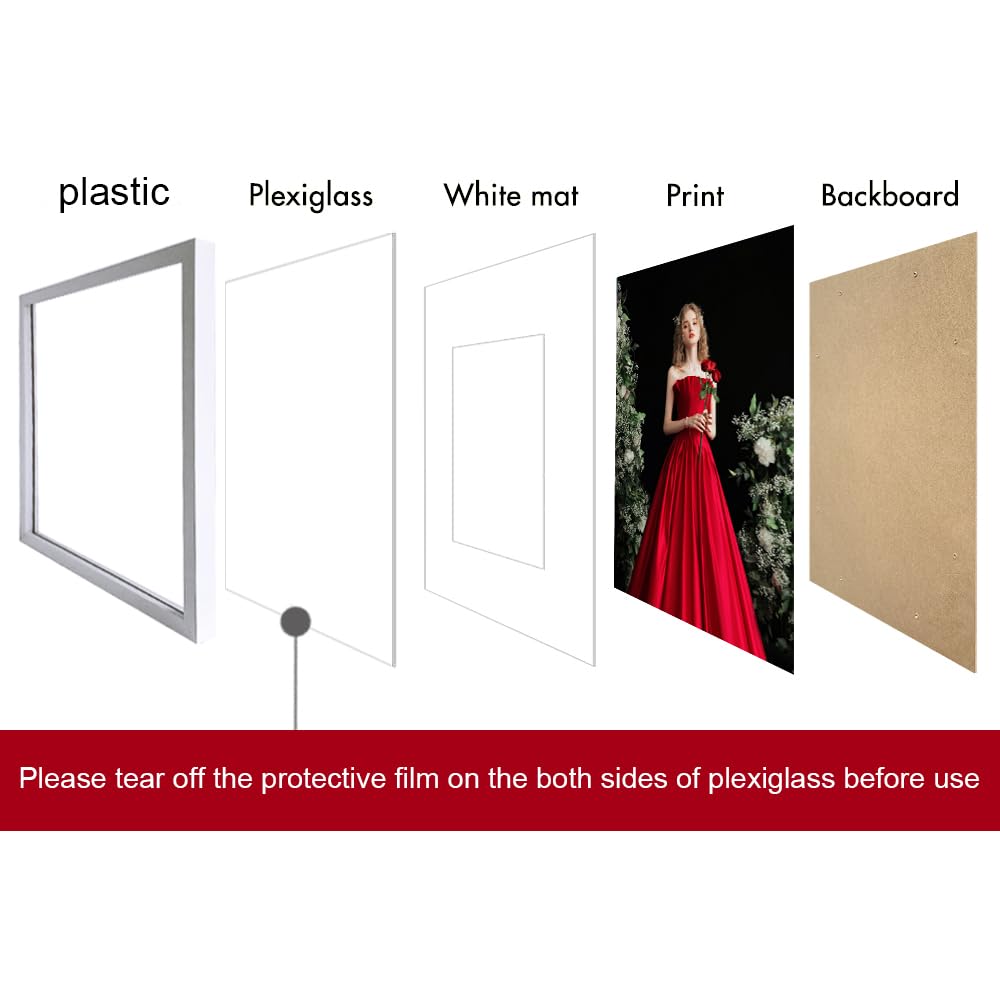 VNVNK 20x27 Frame White, Display 20x27 Inch Picture without Mat Or 16x24 Inch Picture with Mat,Photo Poster Picture Frames for Wall Display - Set of 1