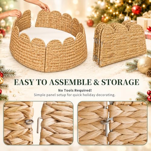 HENAYUK 28in Christmas Tree Collar, Woven Hyacinth with Cord Cut-Out