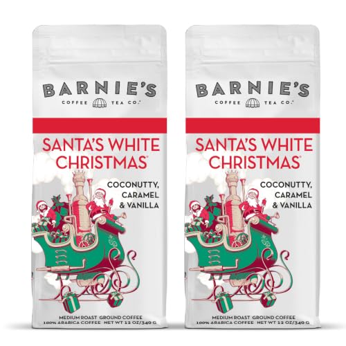 Barnie’s Santa’s White Christmas Ground Coffee, 12 oz bag (Pack of 2) – Coconut, Caramel & Vanilla, Medium Roast