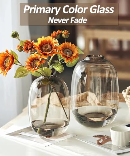 GeLive Brown Glass Vase - Round Flower Bottle for Centerpieces & Home Decor