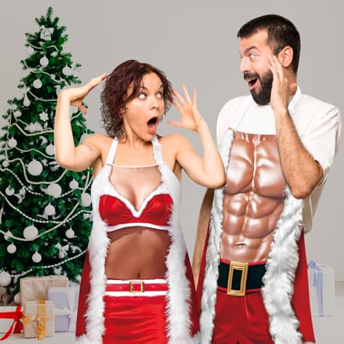 Hillban 2Pack Funny Christmas Theme Aprons for Women & Men