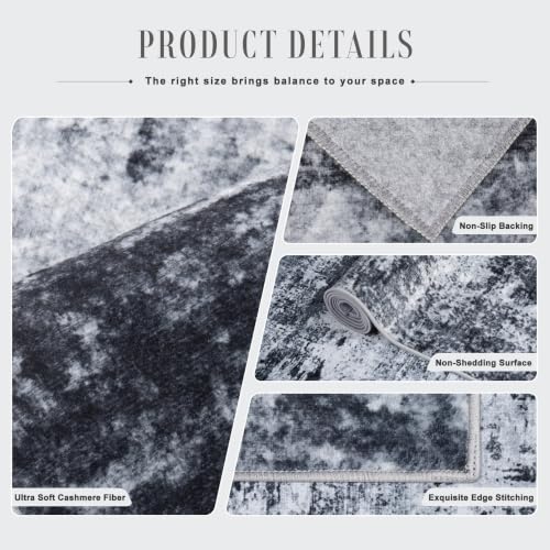 FXRHLP 6x9 Black Washable Indoor Area Rug for Living Room, Modern Non-Slip Carpet