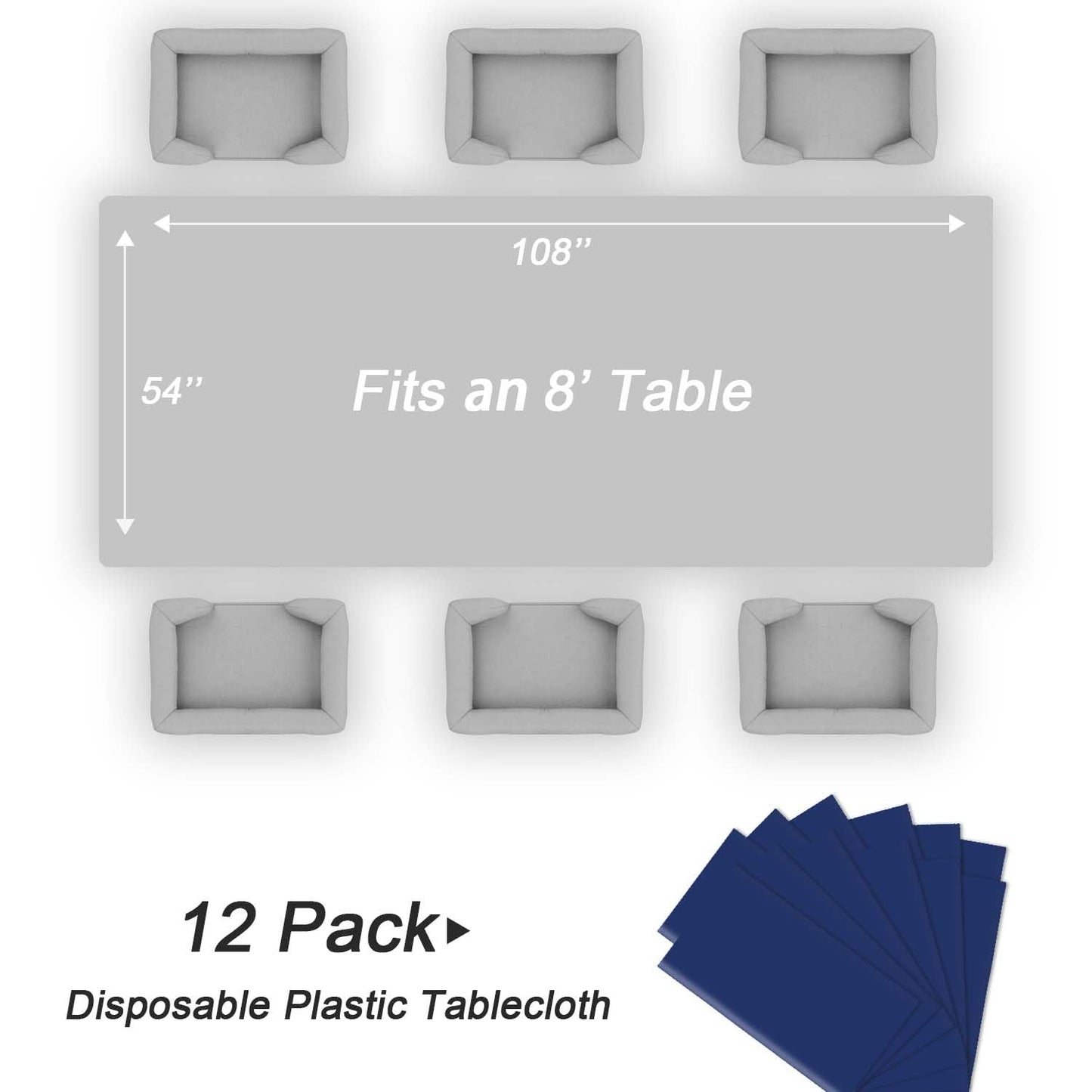 QIKSION Navy Blue Plastic Table Cloth Disposable 12 Pack, 54 x 108 Inch Tablecloths for Party, Graduation, Patriotic, Veterans Day Decorations, Dark Blue Rectangle Table Cover