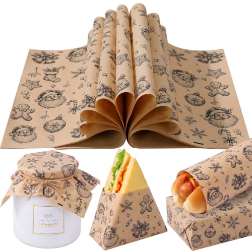 FoldTier Christmas Kraft Wax Paper Sheets - Santa Claus, Khaki, 100 Pack