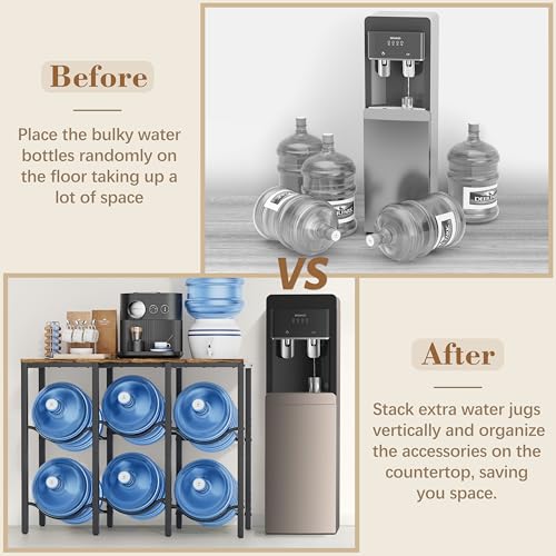 VINAEMO 5 Gallon Water Jug Holder with Large Top Shelf & 6 Slots - Heavy-Duty Water Bottle Storage Rack for Home & Office
