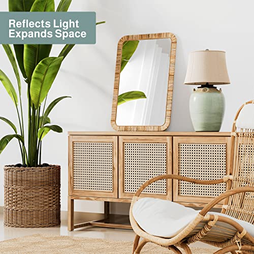 Barnyard Designs Rattan Wall Mirror Natural Tan (20" x 30",
