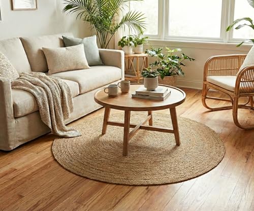 Hausattire 4ft Round Natural Jute Braided Area Rug - Handmade, Durable, Reversible
