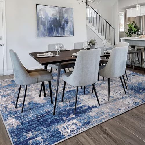 RELEANY Blue/Gray 5'x8' Modern Abstract Washable Area Rug for Living Room