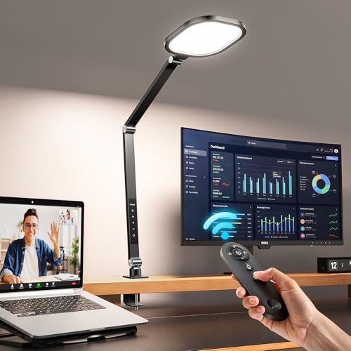 LED Desk Lamp with Clamp - 2000 Lumens, 30 Lighting Modes, Metal Arm, Black