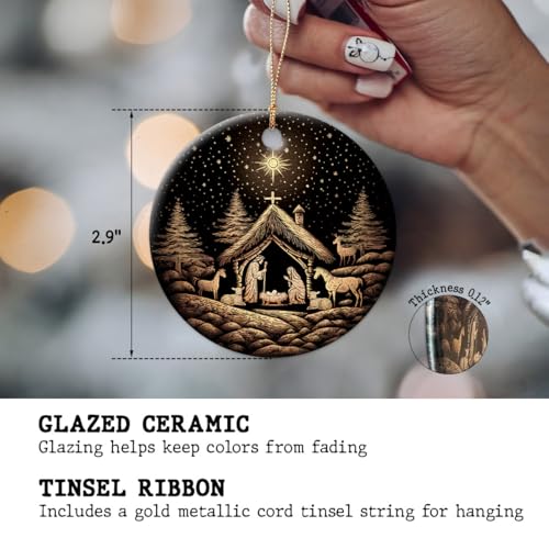 Nativity Scene Ceramic Ornament Decor Christmas - Birth of Jesus Ornaments - Religious Gift for Christian Women, Men, Family, Friend, Neighbor, Coworker, Teacher - Exchange Gifts