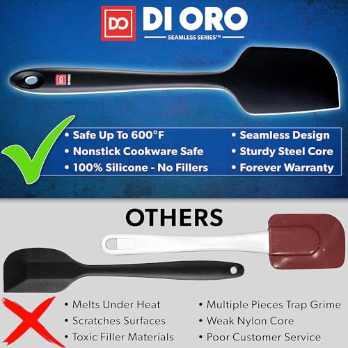 Di Oro Black Silicone Spatula Set - Heat-Resistant up to 600°F, 4-Piece Kitchen Tools
