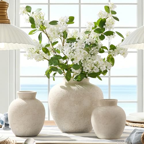 Vanselia Rustic Ceramic Flower Vase - Large 10-Inch Farmhouse Table Decor