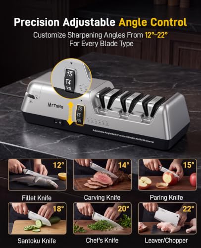 Electric Knife and Scissor Sharpener with Adjustable 12°–22° Angles, 3-Stage System